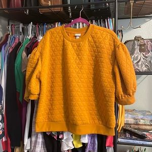 A New Day Size XL Mustard Quilted Short Balloon Sleeve Casual Dress Sweater 😻